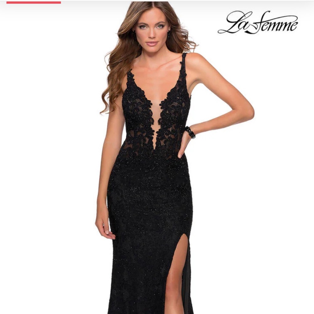Black Lace with beaded embellished LA FEMME DRESS